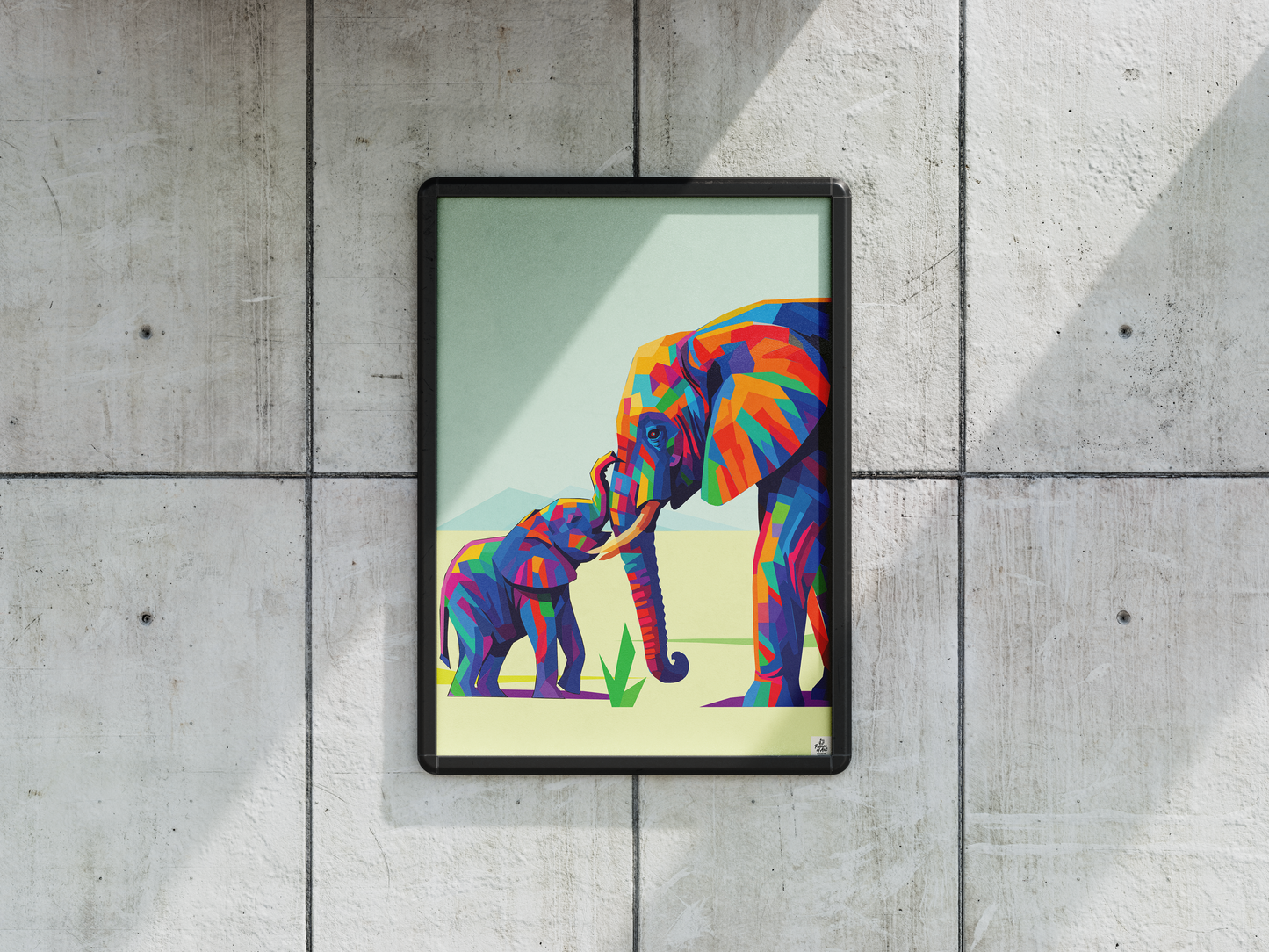Colorful Elephant Bond – Modern Wildlife Digital Art Print