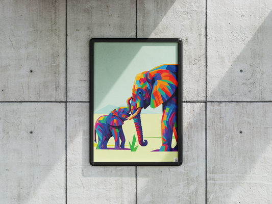 Colorful Elephant Bond – Modern Wildlife Digital Art Print