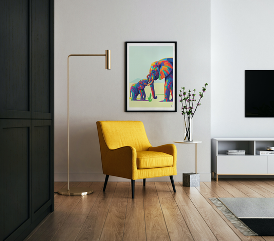 Colorful Elephant Bond – Modern Wildlife Digital Art Print