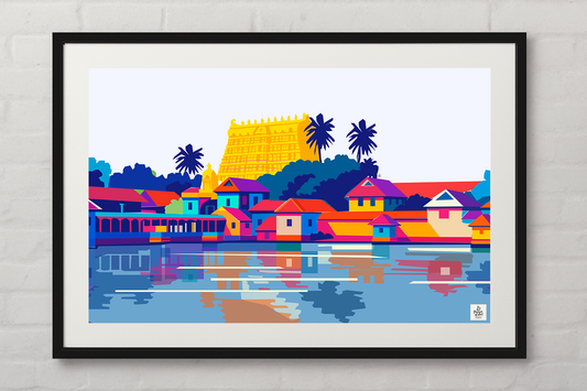 Sree Padmanabhaswamy Temple View – Vibrant Digital Art Print